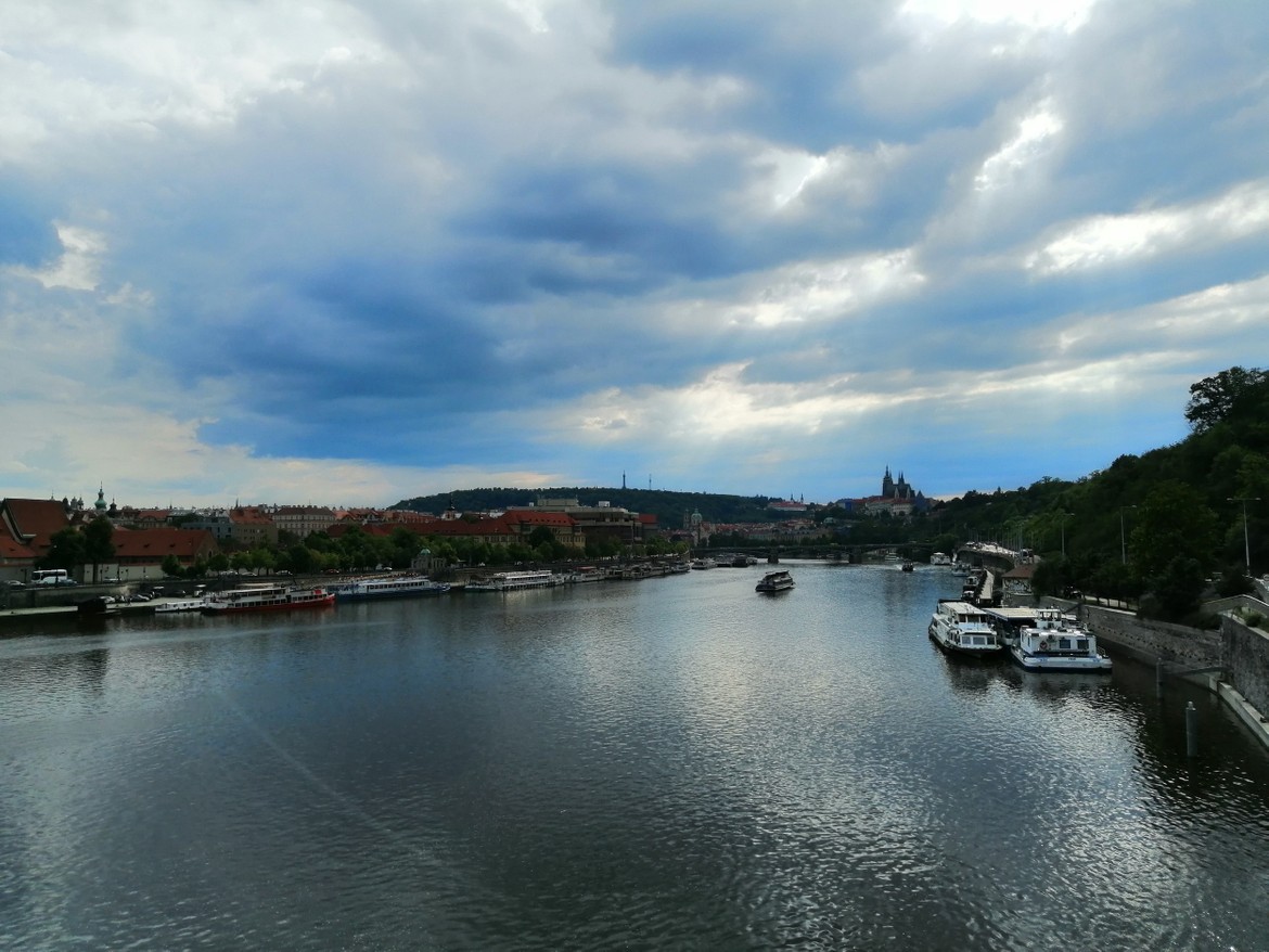 Bridge over the river Vitava to the Letna Gardens/Metronome
